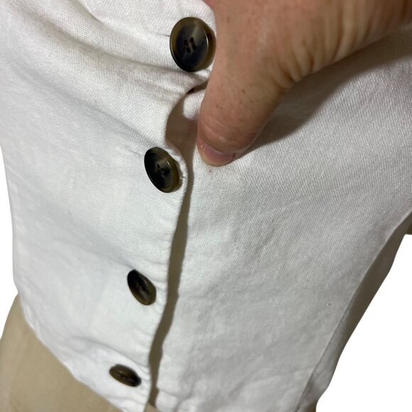 Trf white linen blend shirt button front crop length short sleeve S - Picture 6 of 7